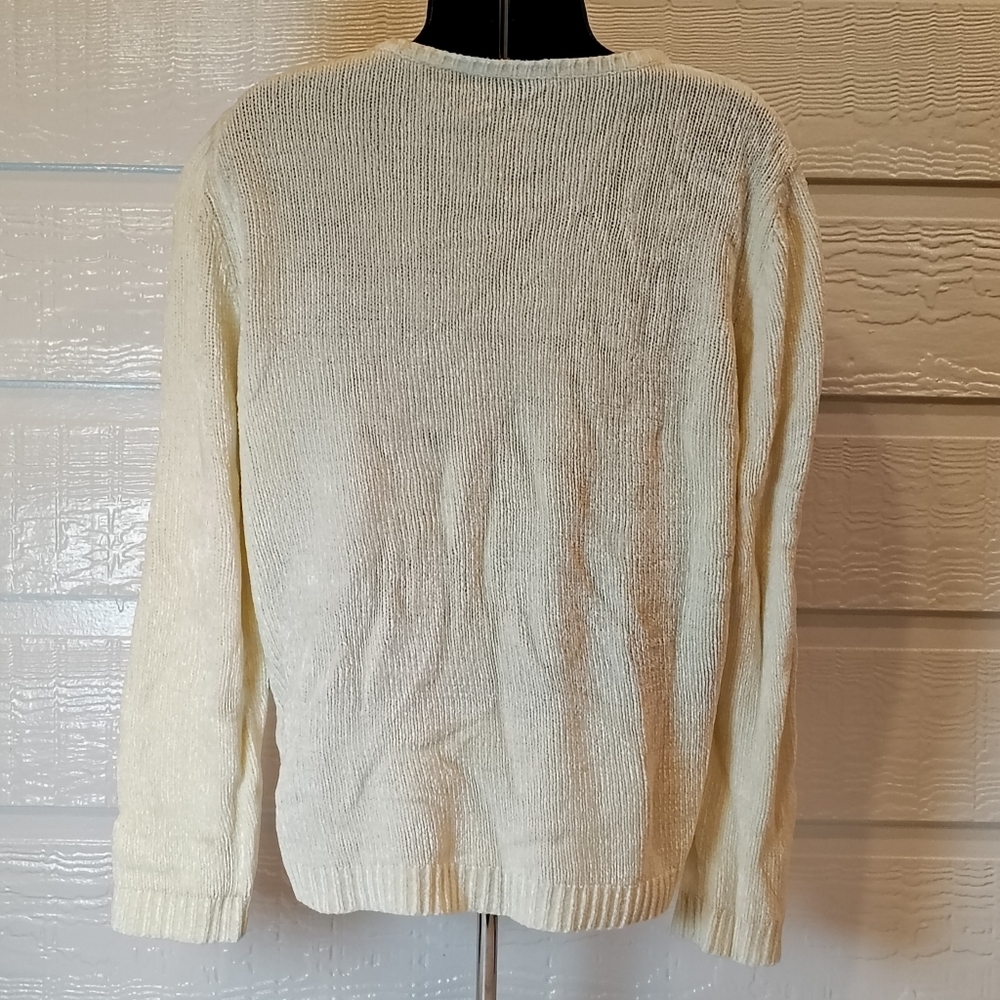 VINTAGE SWEATER WOMENS WOMEN MEDIUM WHITE EMBROIDERED FLOWER SOFT COTTAGE CORE - Picture 8 of 8